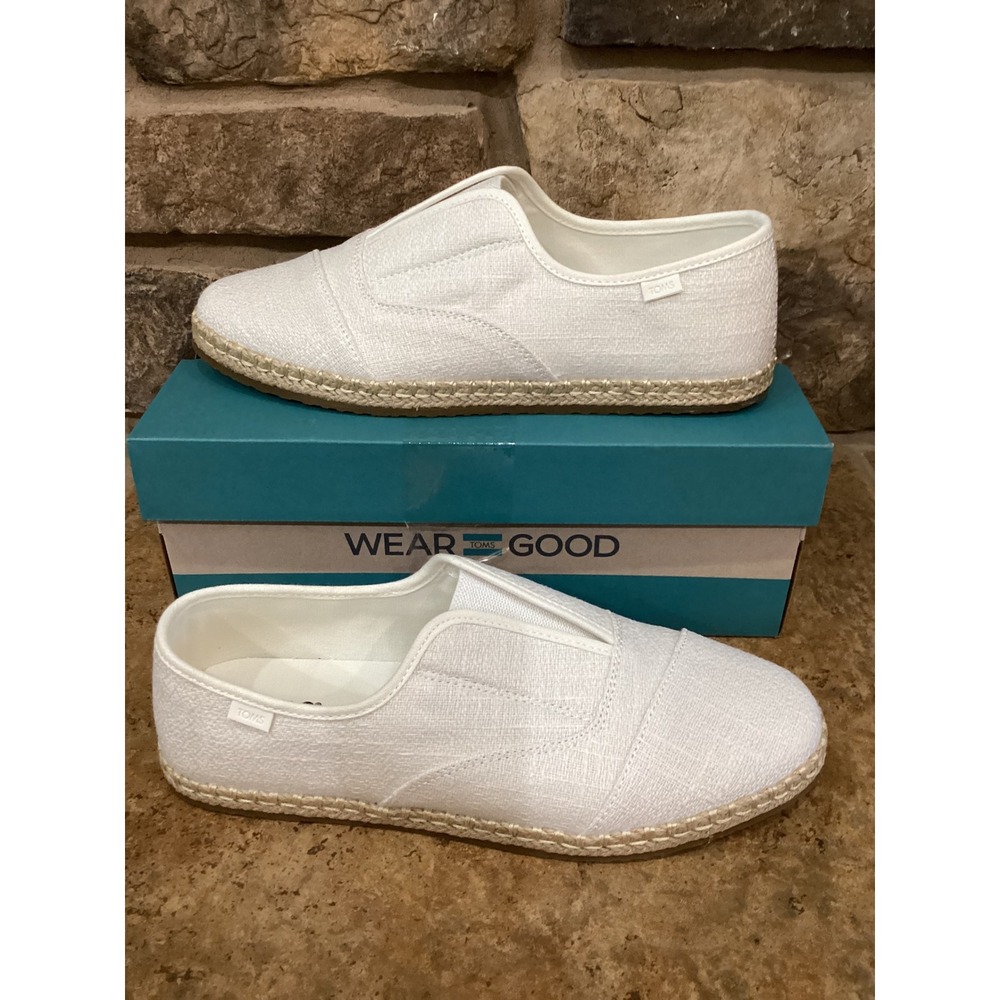 TOMS Palmera Plus White Vintage Slub Espadrille Slip On Women Size 8.5 New